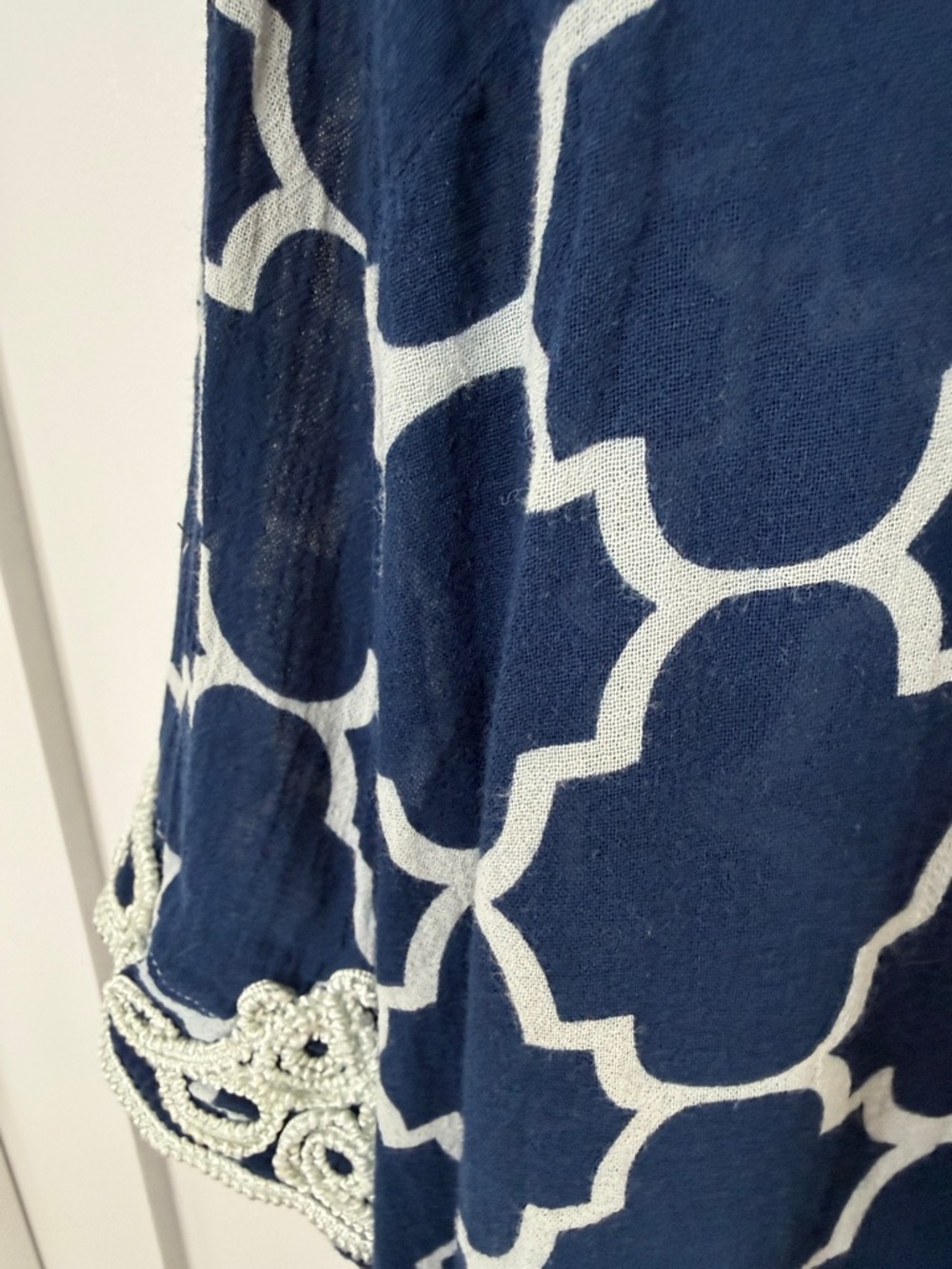 Lands' End Navy and White Patterned V-Neck Tunic swimsuit coverup - Picture 4 of 5